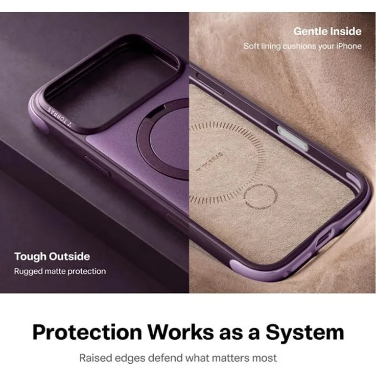 Torras Ostand Q3 Rugg - lila, Handyhülle für iPhone 18 Pro Max mit 360° drehbarem Ständer und MagSafe-Kompatibilität