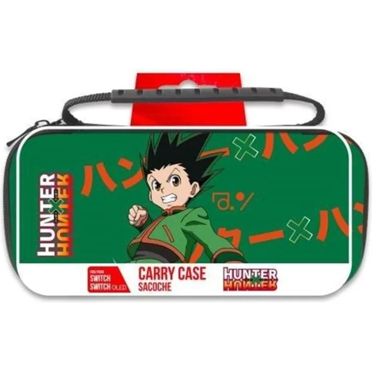Trade Invaders Hunter X Hunter Slim Bag für Nintendo Switch und Switch Oled, grün, für Konsole und 10 Spiele, mit schützendem Hartschalen-Design und gepolstertem Innenraum