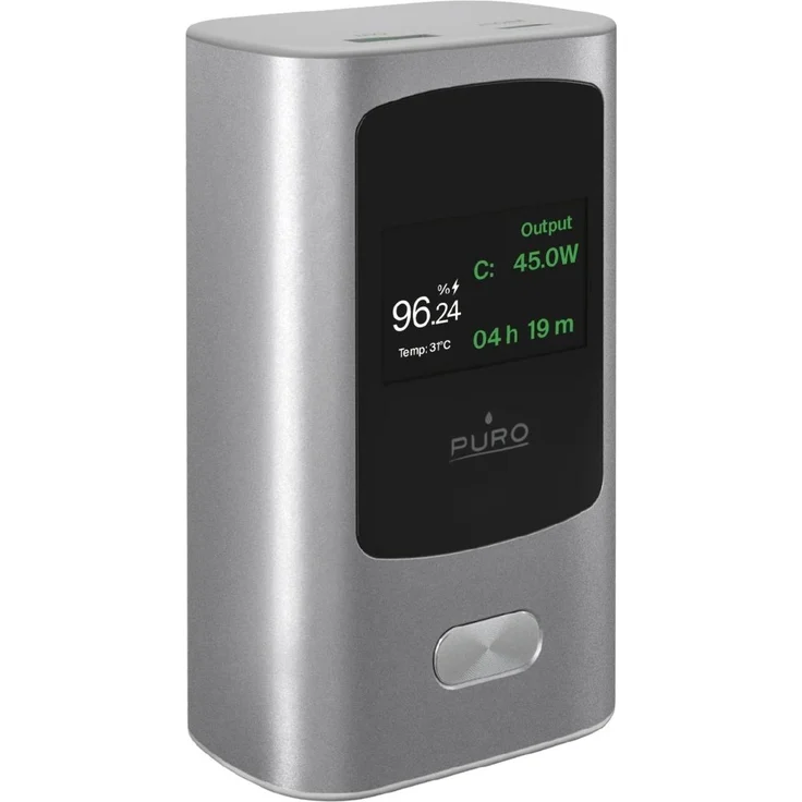 Puro Powerbank (10000 mAh), kompakte Powerbank mit USB-A und USB-C Anschlüssen, grau