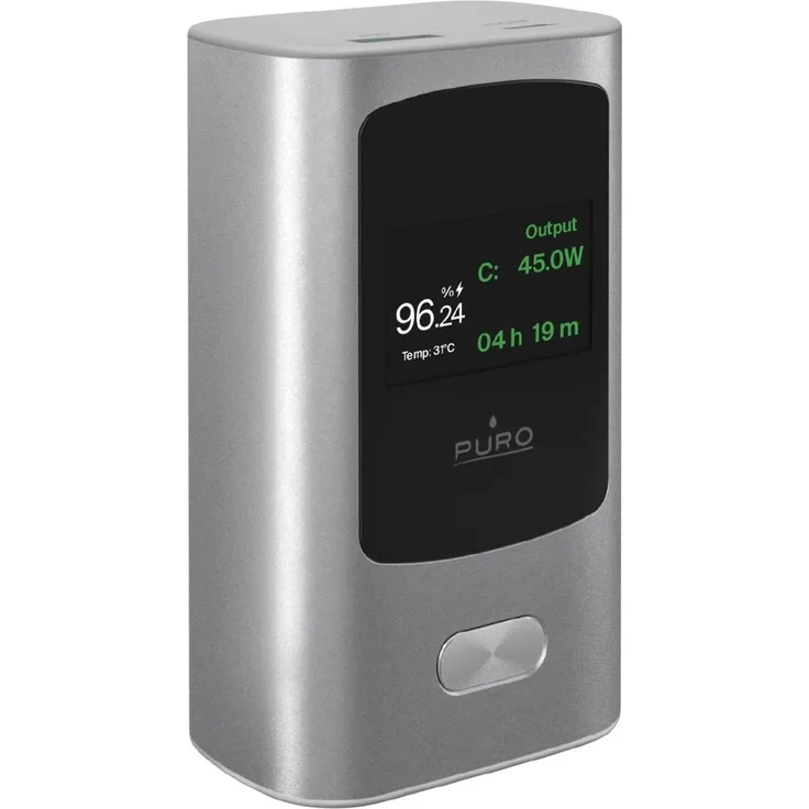Puro Powerbank (10000 mAh), kompakte Powerbank mit USB-A und USB-C Anschlüssen, grau