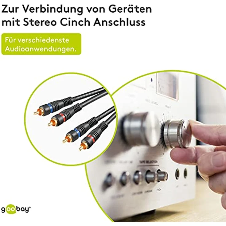 Goobay 1.5m 2x Cinch Stecker auf 2x Cinch Stecker HQ, Schwarz – Bild 4