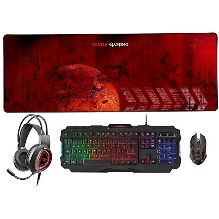 Mars Gaming MCPRGB2FR, Combo Gaming Tastatur, Maus, XXL Mousepad & Headset, Französische Sprache
