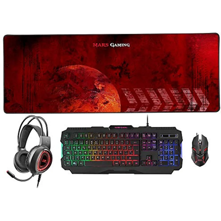 Mars Gaming MCPRGB2FR, Combo Gaming Tastatur, Maus, XXL Mousepad & Headset, Französische Sprache – Bild 1