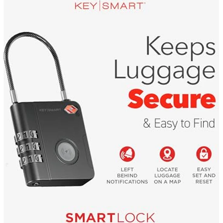 KeySmart SmartLock Gepäckschloss, TSA-genehmigt, kompatibel mit Apple Find My App, Bluetooth GPS Tracker, wasserabweisend, austauschbarer Akku – Bild 3
