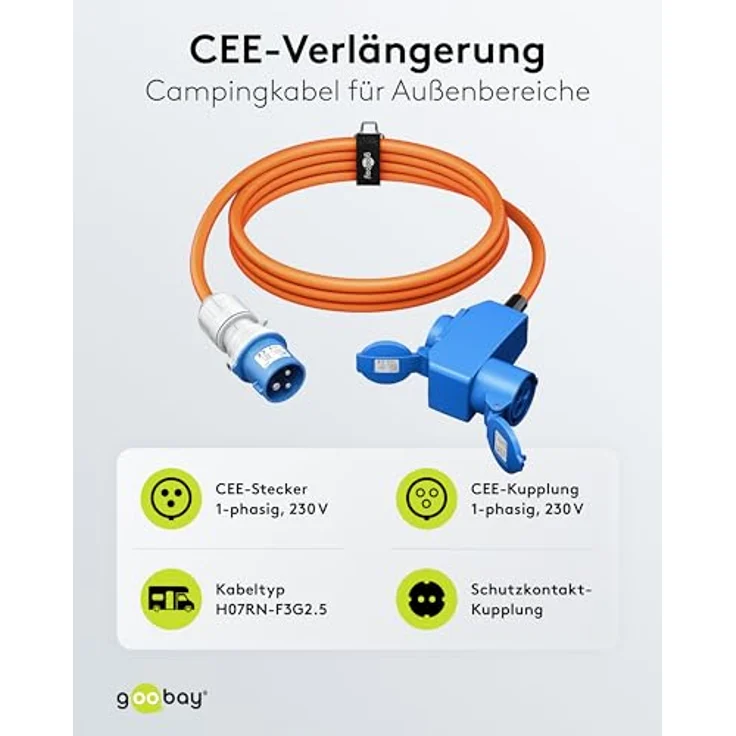 Goobay Camping Adapterleitung 1,5 m orange, CEE-Verlängerungskabel, öl- und UV-beständig, 3-fach Anschlussbuchse, IP44 Schutzart – Bild 2