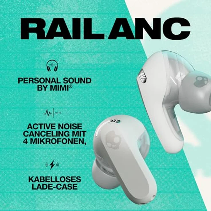 Skullcandy Rail ANC, In-Ear Wireless-Kopfhörer mit Noise Cancelling, 27 Std. Akkulaufzeit, Mikro, kompatibel mit iPhone, Android und Bluetooth-Geräten - Bone – Bild 2
