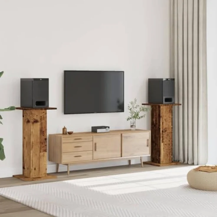 vidaXL Lautsprecherständer 2 STK., Hoher Boxenständer mit Altholz-Optik, stabiler Oberfläche und hohlem Design zur Verbesserung des Audio-Hörerlebnisses – Bild 2
