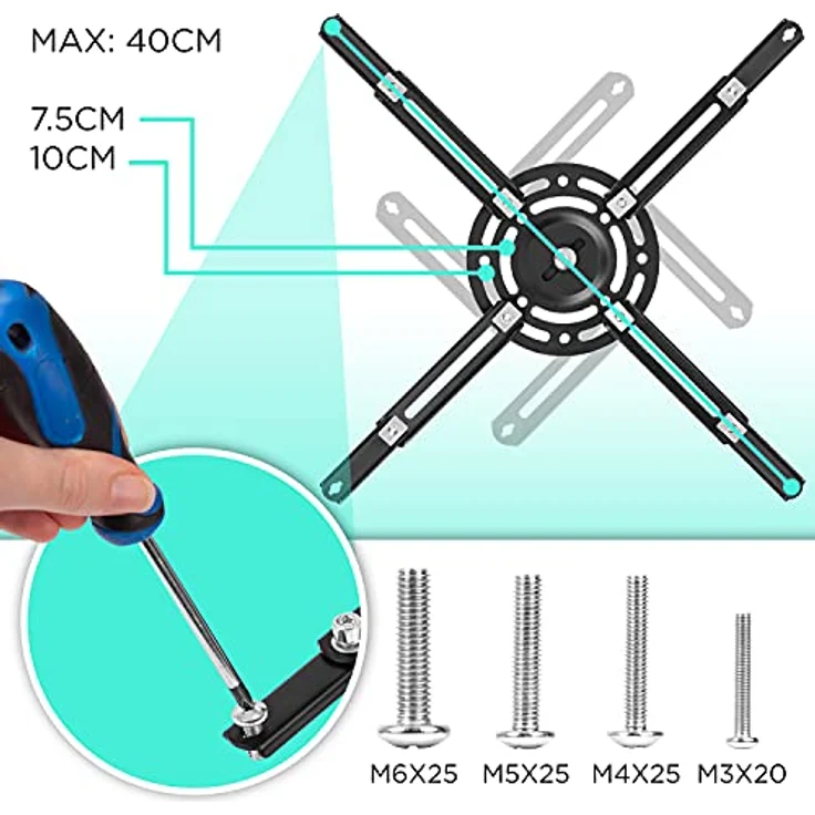 Duronic PB03XB Beamerhalterung, drehbar und schwenkbar, für Video-Projektoren bis 13,6 kg, 360° Rotation, schwarz – Bild 4