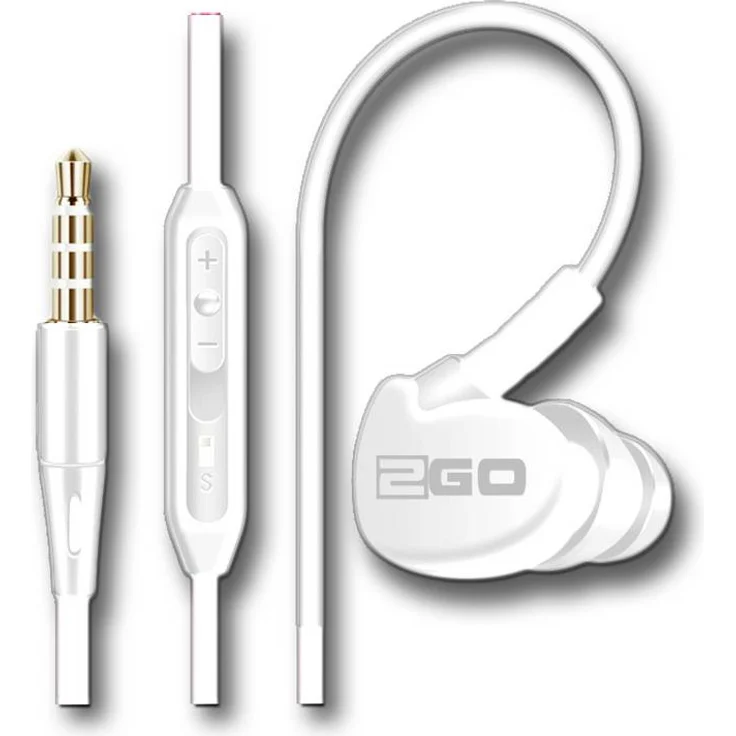 2GO Active In-Ear Sport-Headset, Verkabelt mit Rufannahmetaste und Lautstärkeregelung, Weiß
