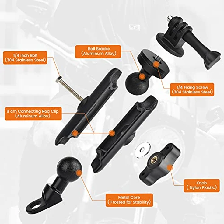 CAMOLO Motorrad Rückspiegelhalterung 360° verstellbar, Aluminium Action Kamera Halterung für GoPro Hero 6/7/8/9, AKASO und mehr, rutschfest und vibrationsbeständig – Bild 3