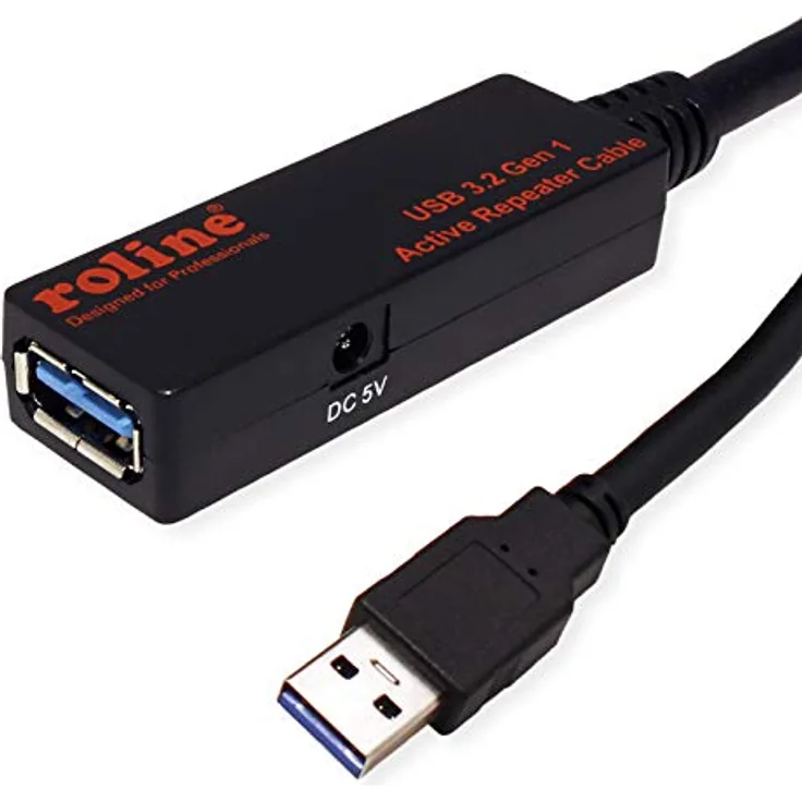 Roline USB3.2 Gen1 Aktives Repeater Kabel, 20 m, USB 3.2 Gen 1, schwarze Steckverbinder, maximale Datenrate 5 Gbit/s