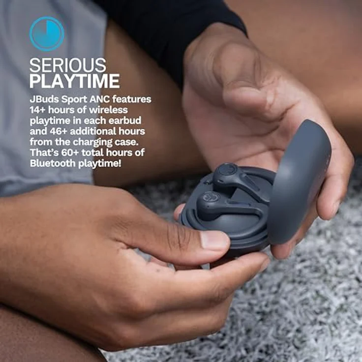 JLab JBuds Air Sport ANC 4, Noise Cancelling In Ear Sportkopfhörer mit Bluetooth, 60+ Std. Akkulaufzeit, IP66 schweißresistent, Schwarz – Bild 4