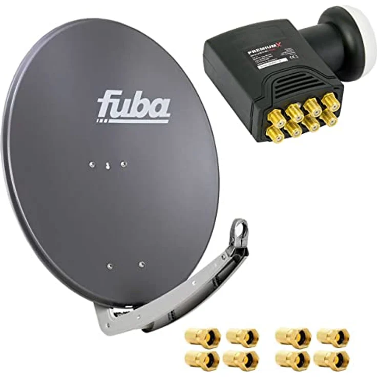 Fuba DAA 780 A Satellitenantenne Aluminium, anthrazit, FULL HD, 3D, 4K Ultra HD, Deluxe Octo LNB, wind- und wetterbeständig – Bild 1