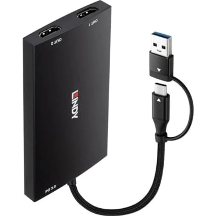 LINDY USB Typ A und C auf Dual HDMI 4K60 Konverter, W129320657, HDMI-Adapter für 4K Auflösung und hohe Bildwiederholrate – Bild 1