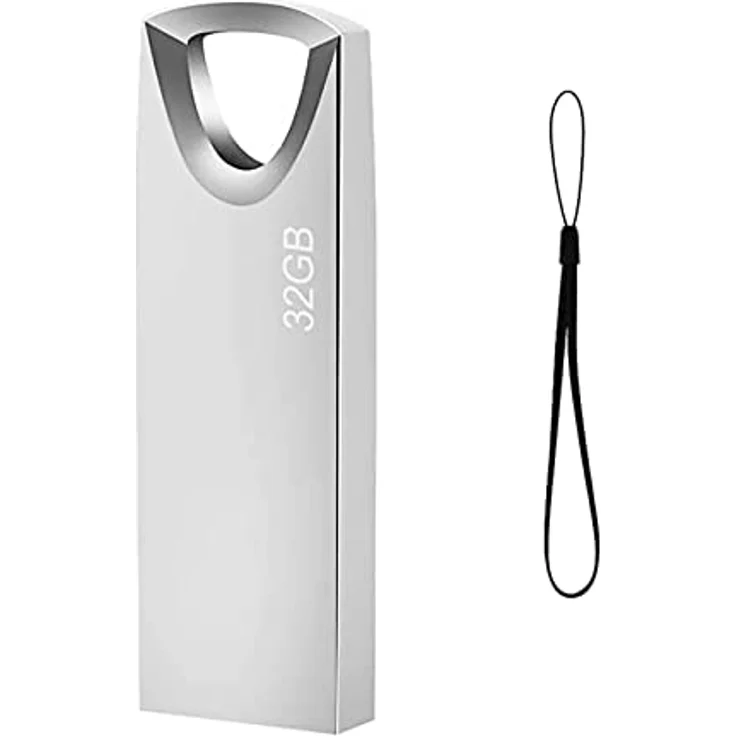 Geweo USB Stick 32GB, Slim wasserdicht Pen Drive mit Schlüsselanhänger für Schule, Büro, Auto, PC und Laptop (Silber) – Bild 1