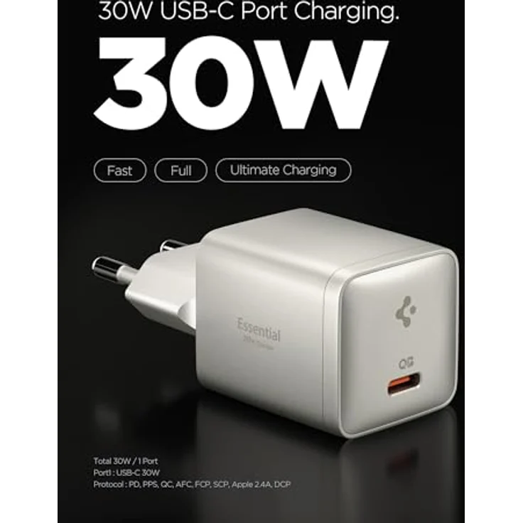 Spigen ArcStation Essential EE301EU-GAN 30W USB-C Wall Charger, kompakt mit GaN-Technologie und IntelligentSafety, Natural Titanium – Bild 2