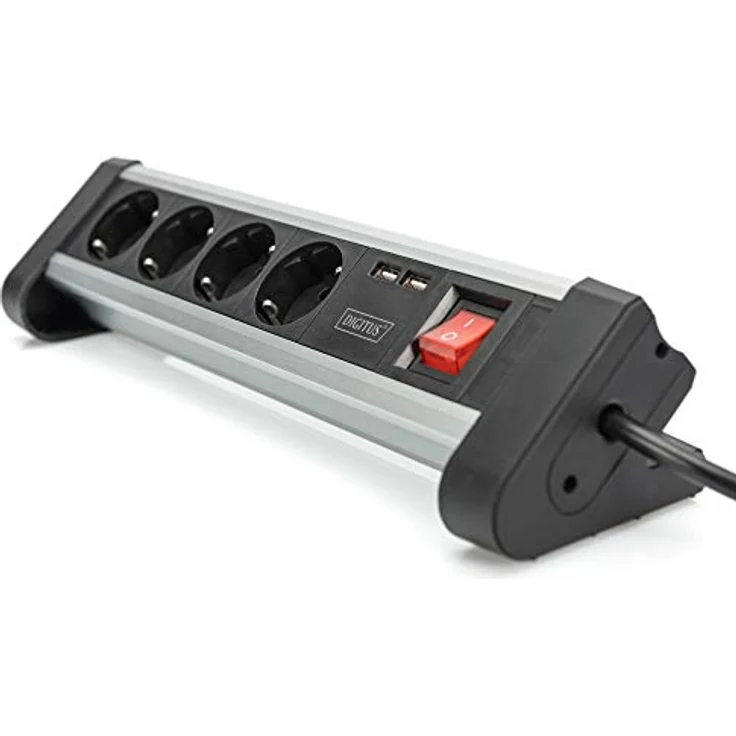 DIGITUS Steckdosenleiste mit USB - 2 Lade-Ports - 4 Steck-Dosen - Schalter - Schreib-Tisch & Wand-Montage – Bild 3