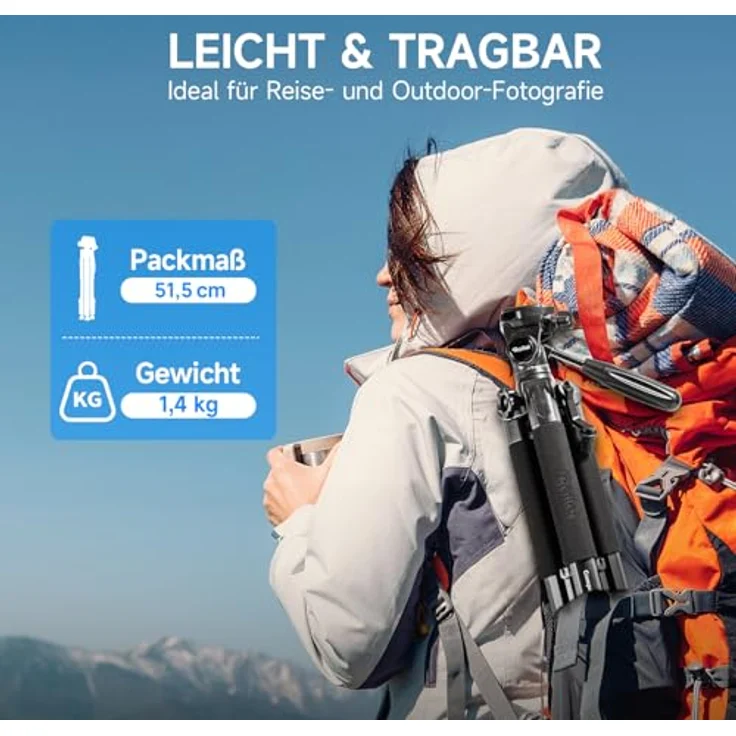 Rollei Compact Traveler Star S4 Kamerastativ, tragbar mit flexiblem Kopf und Zubehör – Bild 6