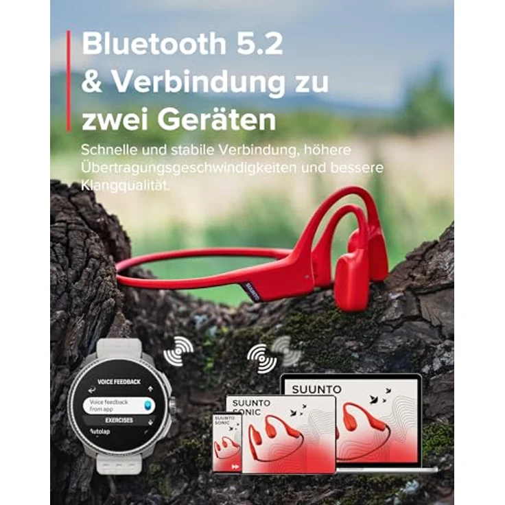 Suunto Sonic, Kabellose Open Ear Kopfhörer mit 10 Stunden Akkulaufzeit, Rot – Bild 6