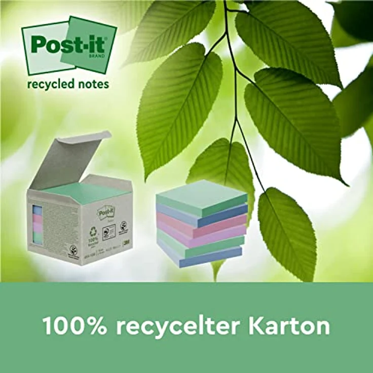 Post-it Super Sticky Recycling Notes RSS12COL, extrastarker Haftnotizblock aus 100% Recyclingpapier, leuchtende Farben – Bild 3