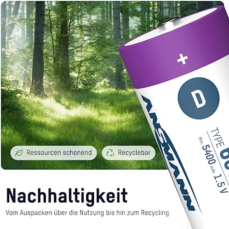 ANSMANN 2X Mono D Akkus Li-Ion mit USB Typ-C Anschluss, wiederaufladbar über USB-C/Hohe Leistung von 1,5 Volt & 6000 mAh/Geeignet für Fernsteuerung, Controller, Lampen, Spielzeug, Funkgeräte – Bild 3