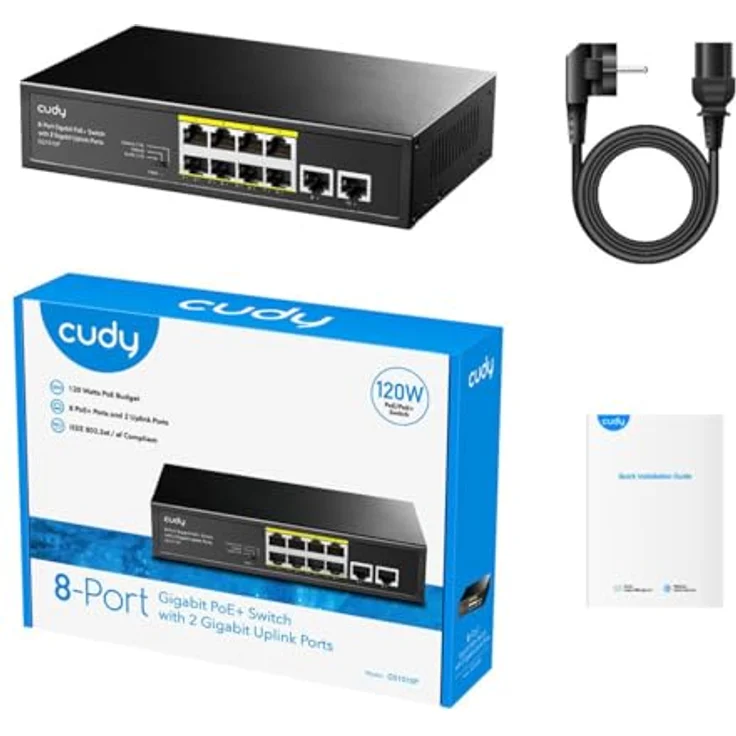 Cudy GS1010P, unmanaged PoE+ Netzwerk Switch mit 10 Ports und 120 W PoE-Budget, Schwarz – Bild 5