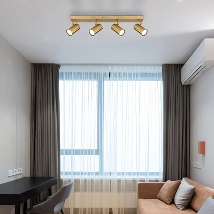 Globo Deckenstrahler 4 flammig Deckenlampe gold Wohnzimmerlampe Deckenleuchte, bewegliche Spots, 4x GU10 Fassungen, LxBxH 56x6x12 cm – Bild 5