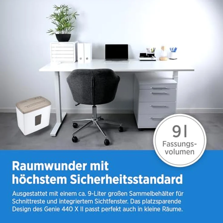 GENIE 440 X II Aktenvernichter, Cross-Cut Papierschredder P-4, 9-Liter-Behälter, Braun-Weiß, Überhitzungsschutz, Rücklauffunktion – Bild 6