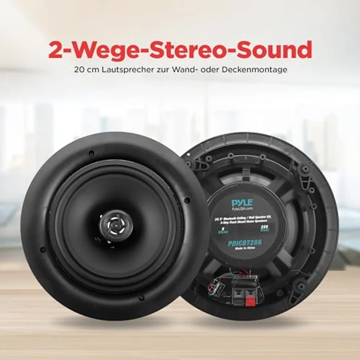 Pyle 20cm Deckeneinbaulautsprecher, Bluetooth Lautsprecher mit 250W 4-Kanal-Verstärker, abnehmbare runde/quadratische Gitter, Stereo Sound System, einfache Wandmontage – Bild 3