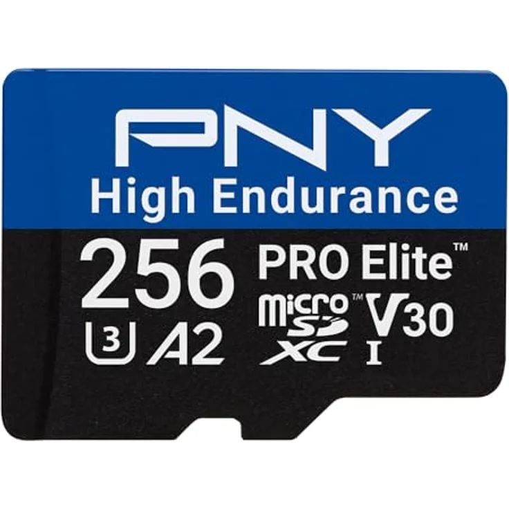 PNY Microsd Pro Elite High (256 GB, microSDXC, U3, UHS-I), Speicherkarte mit bis zu 100 MB/s Lesegeschwindigkeit, schwarz – Bild 1