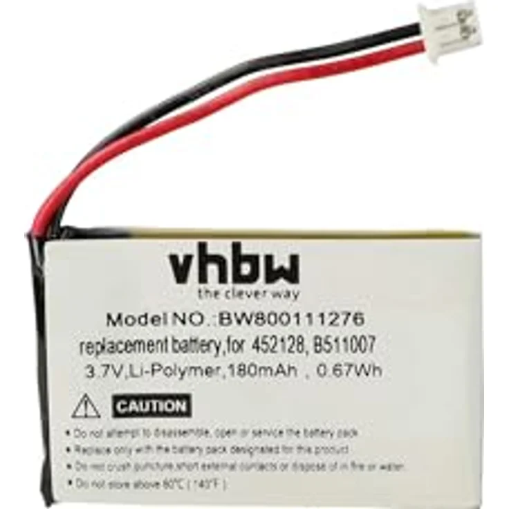 vhbw Akku Ersatz für 452128, B511007, 180 mAh, 3,7 V, Li-Polymer für Wireless Headset Kopfhörer, wiederaufladbar, langlebig – Bild 3