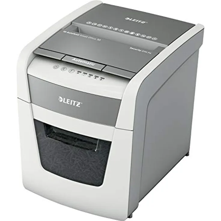 Leitz IQ Autofeed Small Office Partikelschnitt Aktenvernichter P4, Automatisch, 50 Blatt, 20 Liter Abfallbehälter, Weiß, 80350000