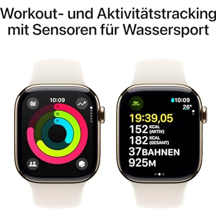 Apple Watch Series 10, 42 mm, GPS + Cellular, Titangehäuse Gold, Sportarmband Polarstern, M/L – Bild 4