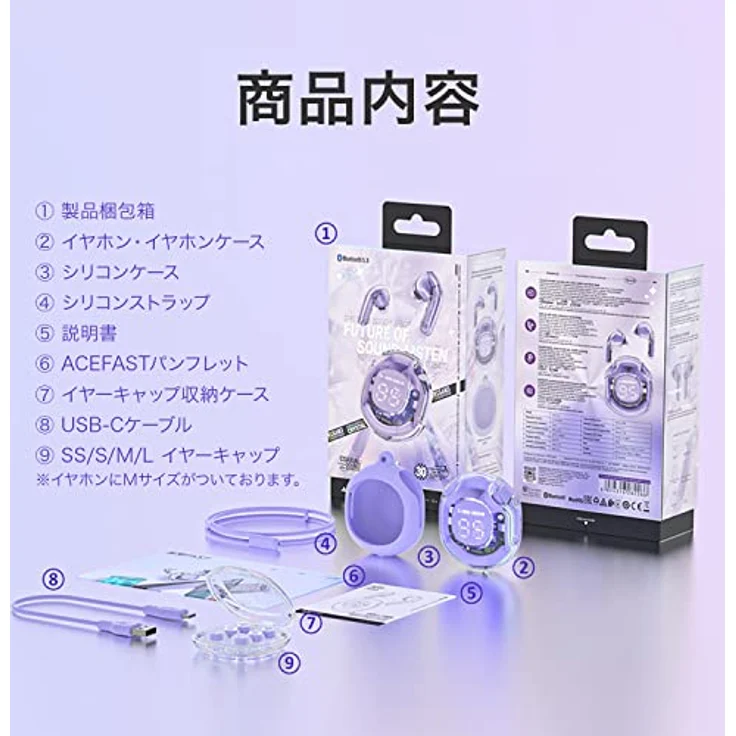 Acefast T8 Crystal color (2) Bluetooth earbuds (7 h, Kabelgebunden), Kopfhörer, Violett – Bild 8