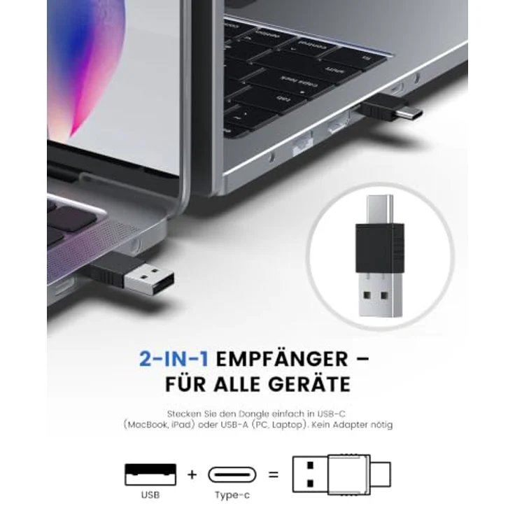 HASACOOL USB-C Presenter, kabellose PowerPoint Fernbedienung mit 2.4GHz+Bluetooth, 200m Laserpointer & 30m Reichweite, USB-A/C Receiver, Plug & Play für Windows/Mac/Linux/Android – Bild 3
