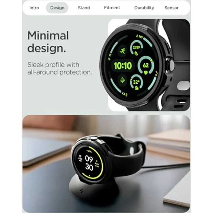 Spigen Liquid Air Hülle für Google Pixel Watch 4 41mm (2025) mit Ladeständer, Matt Schwarz, flexibles TPU und erhöhter Bildschirmschutz – Bild 3