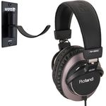 Roland RH-300 geschlossener Studio-Kopfhörer + keepdrum Kopfhörer Wandhalter, dynamisch, breiter Frequenzbereich, inkl. Tasche und Klinkenadapter
