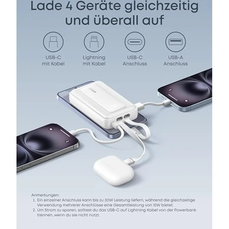 Anker Zolo Powerbank (10.000mAh, integrierte USB-C und Lightning-Kabel, 30W Power Delivery, universelle Kompatibilität) – Bild 5