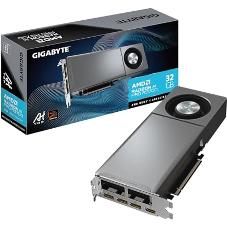 Gigabyte Radeon AI PRO R9700 AI TOP 32G, Grafikkarte mit 32 GB GDDR6-Speicher, optimiert für KI-Workloads und 3D-Rendering, drei DisplayPort und HDMI 2.1 – Bild 1