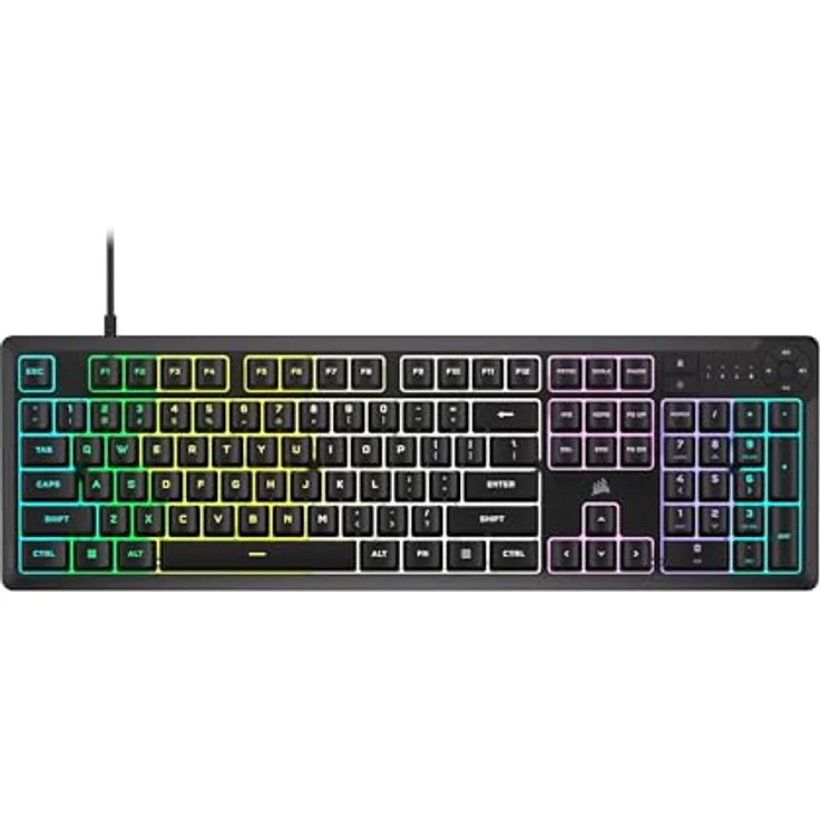 Corsair K55 CORE RGB Membran Kabelgebundene Gaming-Tastatur – Leise, Reaktionsschnelle Schalter – Spritzwasserschutz – Zehn-Zonen-RGB – Medientasten – iCUE-Kompatibel – QWERTZ DE – PC, Mac – Schwarz – Bild 1