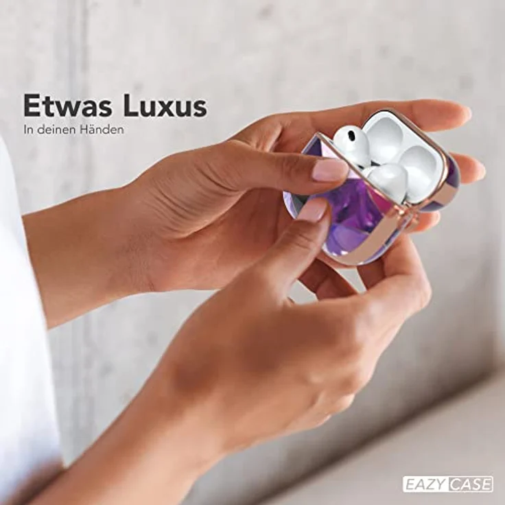 EAZY CASE - Schutzhülle für AirPods Pro 2 Hülle in Lila Marmor, Stoßfest mit Karabiner und Antikratz-Etui, rutschfestes Hardcase – Bild 3