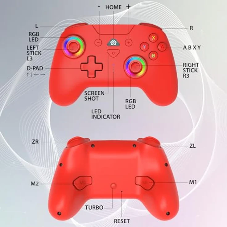 SUBSONIC - Wireless Controller für Switch und Switch OLED - Rot, mit LED, Vibration und 6-Achsen-Gyro – Bild 2
