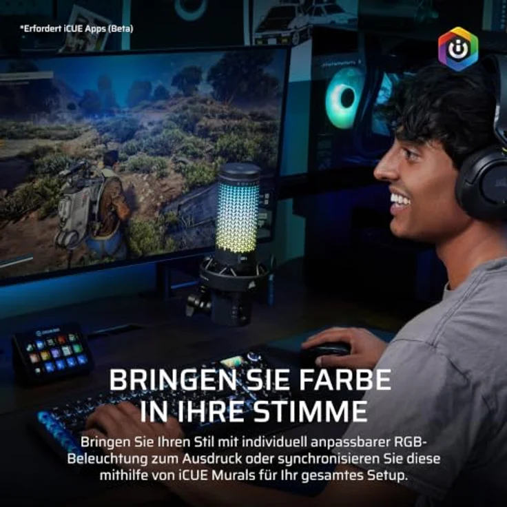 Corsair VOXARA USB Gaming Kondensatormikrofon, 25mm-Kapsel, 32-bit/192kHz Audio-Engine, RGB-Beleuchtung, Schwarz – Bild 7