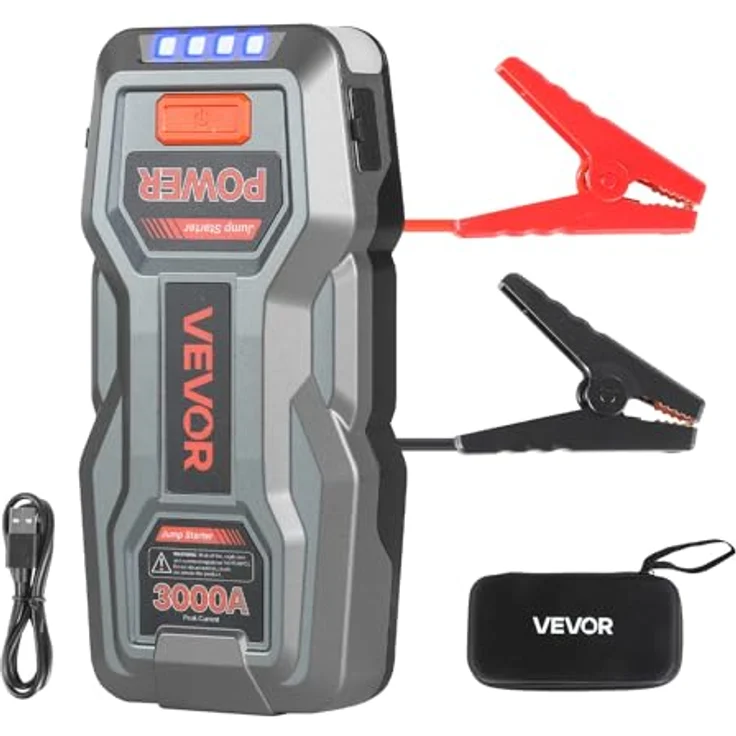VEVOR Starthilfe Powerbank H18, 3000A Spitzenstrom mit LED-Taschenlampe, für Motoren bis 9L Benzin/7L Diesel, 16000mAh, tragbarer Booster mit Schnellladung und Sicherheitsschutz – Bild 1