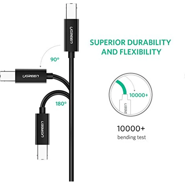 Ugreen US241 Premium USB-C zu USB-B Druckerkabel, 2m, 480Mb/s Übertragungsrate, Farbe Schwarz – Bild 5