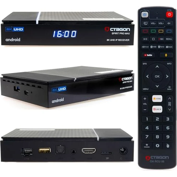 Octagon Spirit PRO MAX 8K, Android TV Box mit 4GB RAM, 64GB Flash, Dual Band WiFi, Bluetooth 5.1, HDR10+, Sprachsteuerung, 4K UHD – Bild 1