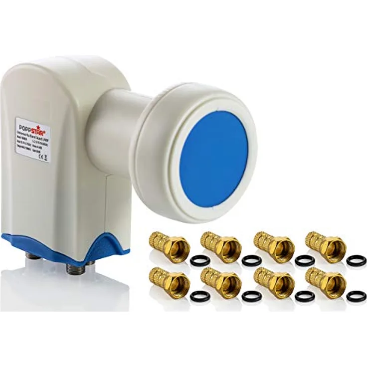 Poppstar Quad LNB 4-Fach LNC Set mit 8x F-Stecker für 4 Teilnehmer Kabel Sat Satelliten-Schüssel (digital, 4K, Full HD, 4k UHD, 3D TV)