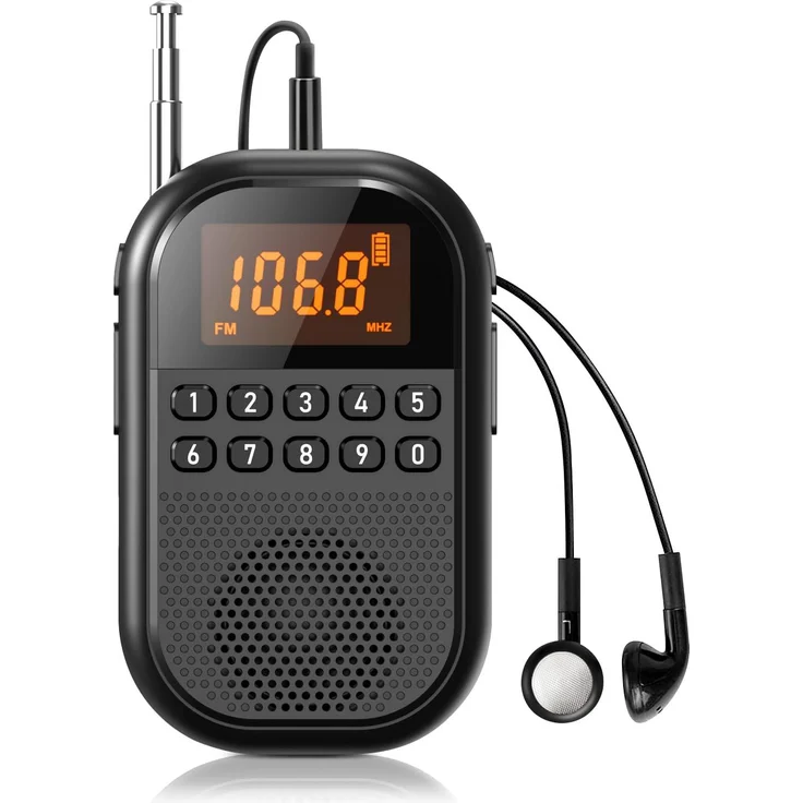 TEKOO Mini Taschenradio, AM/FM mit Bluetooth 5.4, Akku (1100mAh), TF-Slot & Kopfhöreranschluss, Schwarz