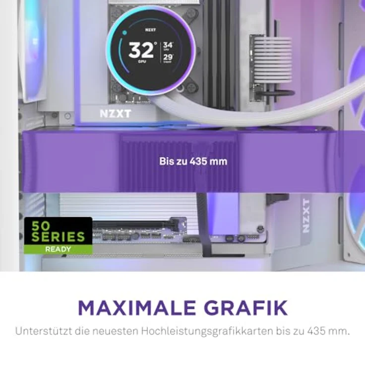 NZXT H9 Flow RGB+ (2025), ATX Mid-Tower PC-Gehäuse mit Dual-Kammer-Design, 7 RGB-Lüftern (6x 140mm, 1x 120mm), 420mm Radiatorunterstützung, Weiß – Bild 5