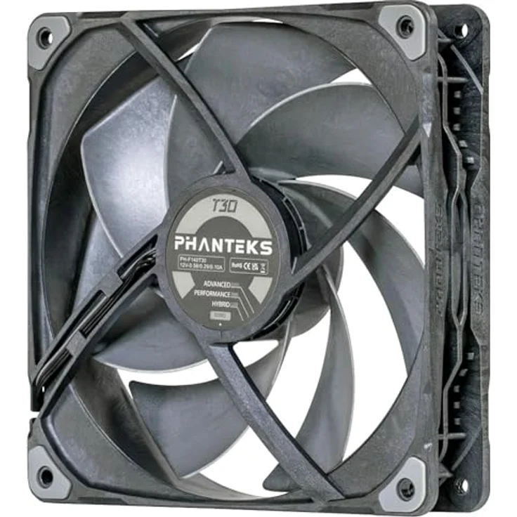 Phanteks T30 PWM 140mm Gehäuselüfter, hoher Luftdurchsatz bis 237,18 m³/h, max. 2500 U/min, schwarz – Bild 3